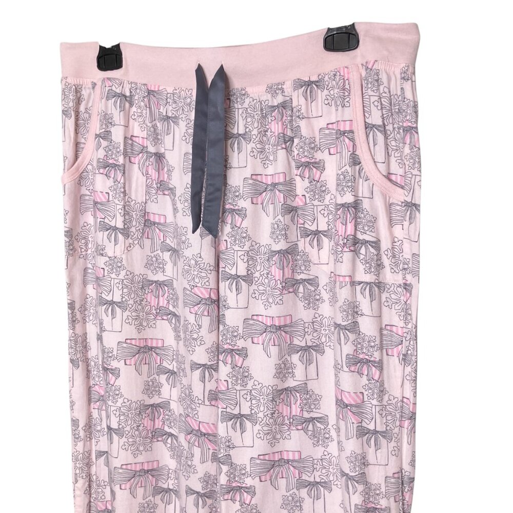 Victoria's Secret Medium M Pink Bow‎ Present Box Flannel Pajama Lounge Pants